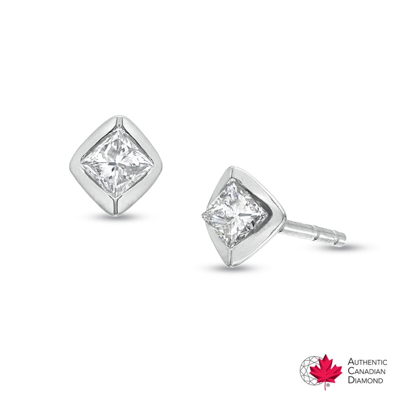 1/5 CT. T.W. Certified Canadian Princess-Cut Diamond Earrings in 14K White Gold (I/I2)