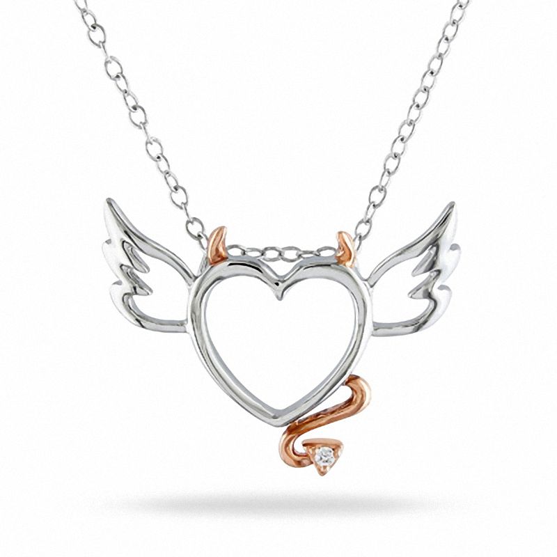 Angel Devil Couple Matching Necklace, Angel - Silver Chain