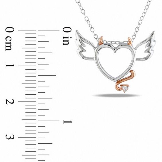 Diamond Accent Devil Heart with Wings Pendant in Two-Tone Sterling Silver