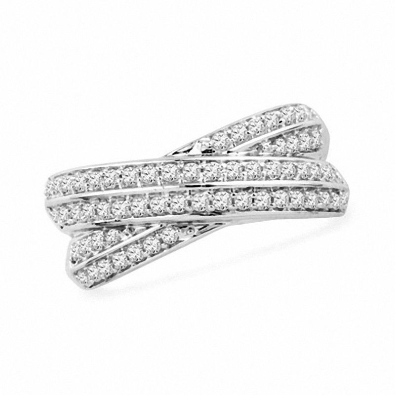 Main Image 1 of 1/2 CT. T.W. Diamond Crossover Band in Sterling Silver
