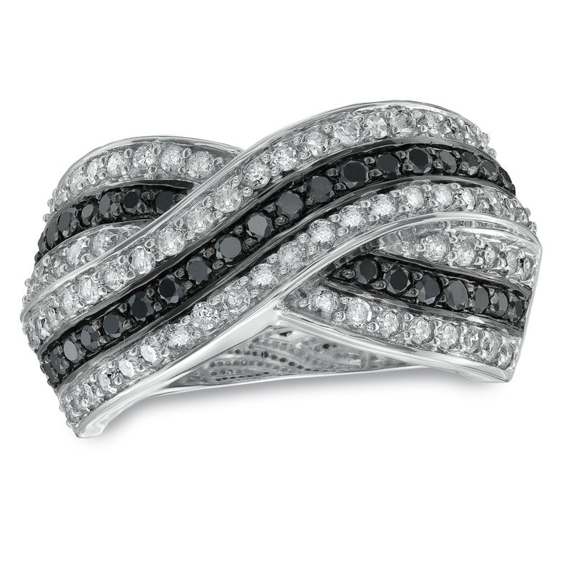 Main Image 1 of 1 CT. T.W. Enhanced Black and White Diamond Crossover Band in 10K White Gold