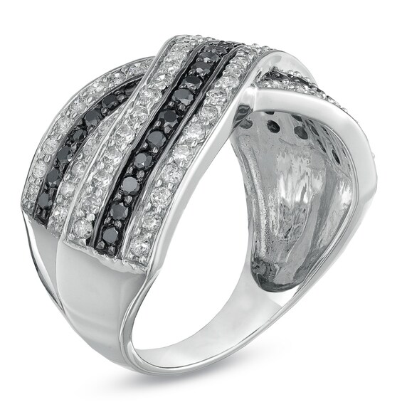 1 CT. T.w. Enhanced Black and White Diamond Crossover Band in 10K White Gold