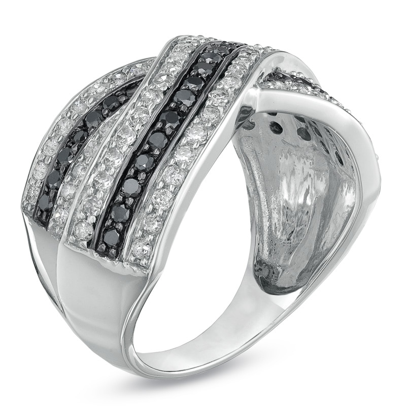 Main Image 2 of 1 CT. T.W. Enhanced Black and White Diamond Crossover Band in 10K White Gold