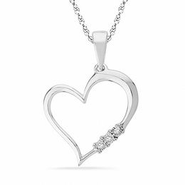 Diamond Accent Trio Tilted Heart Pendant in Sterling Silver