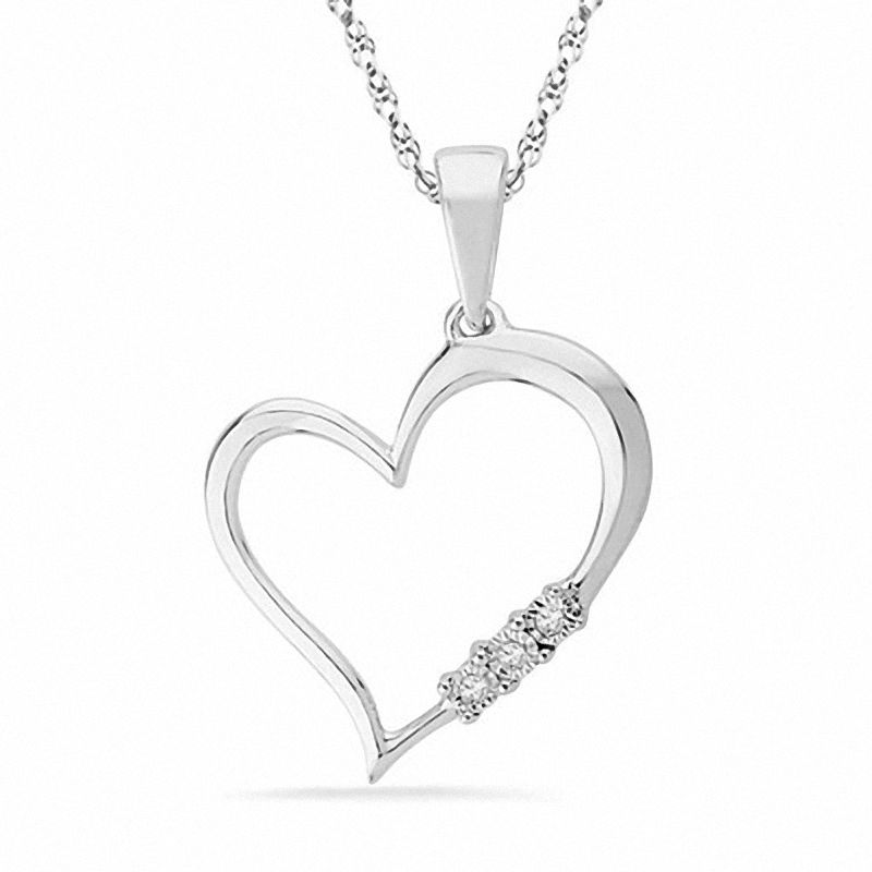 Main Image 1 of Diamond Accent Trio Tilted Heart Pendant in Sterling Silver