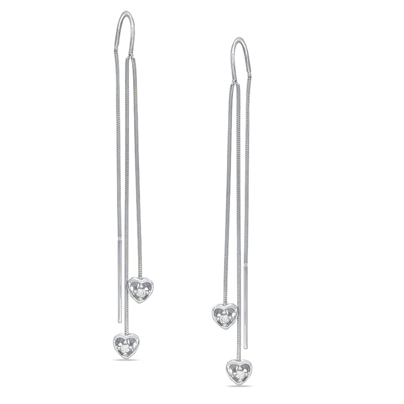 Diamond Accent Heart Drop Threader Earrings in Sterling Silver