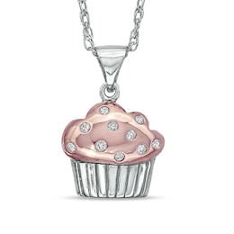 Diamond Accent Cupcake Pendant in Sterling Silver with 18K Rose Gold Plate