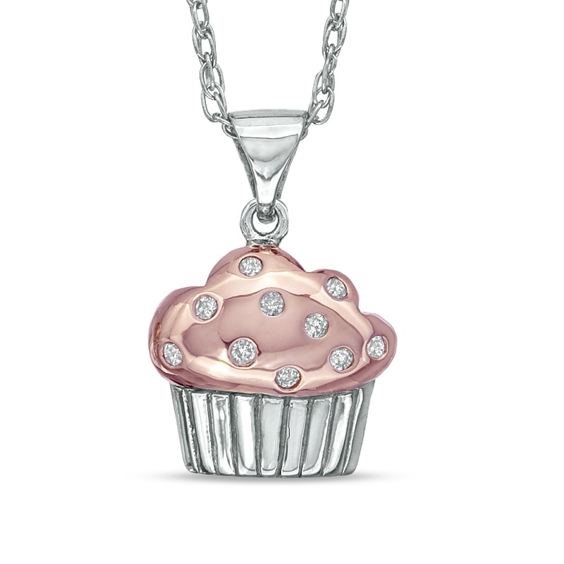 Main Image 1 of Diamond Accent Cupcake Pendant in Sterling Silver with 18K Rose Gold Plate