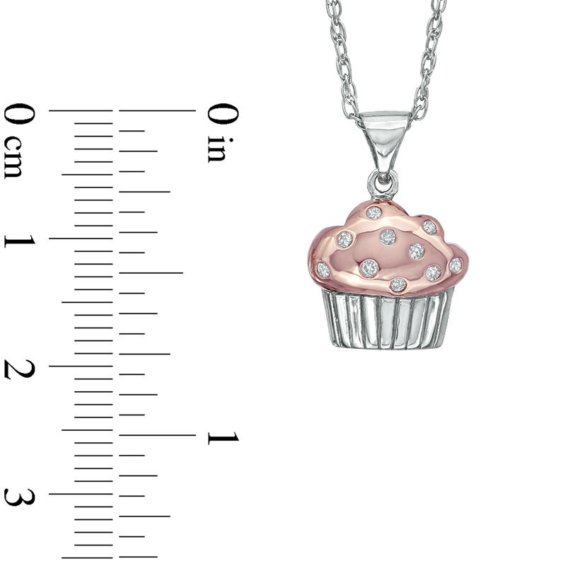 Main Image 2 of Diamond Accent Cupcake Pendant in Sterling Silver with 18K Rose Gold Plate