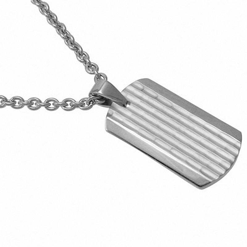 Men's Hammered Stainless Steel Dog Tag Pendant - 24"