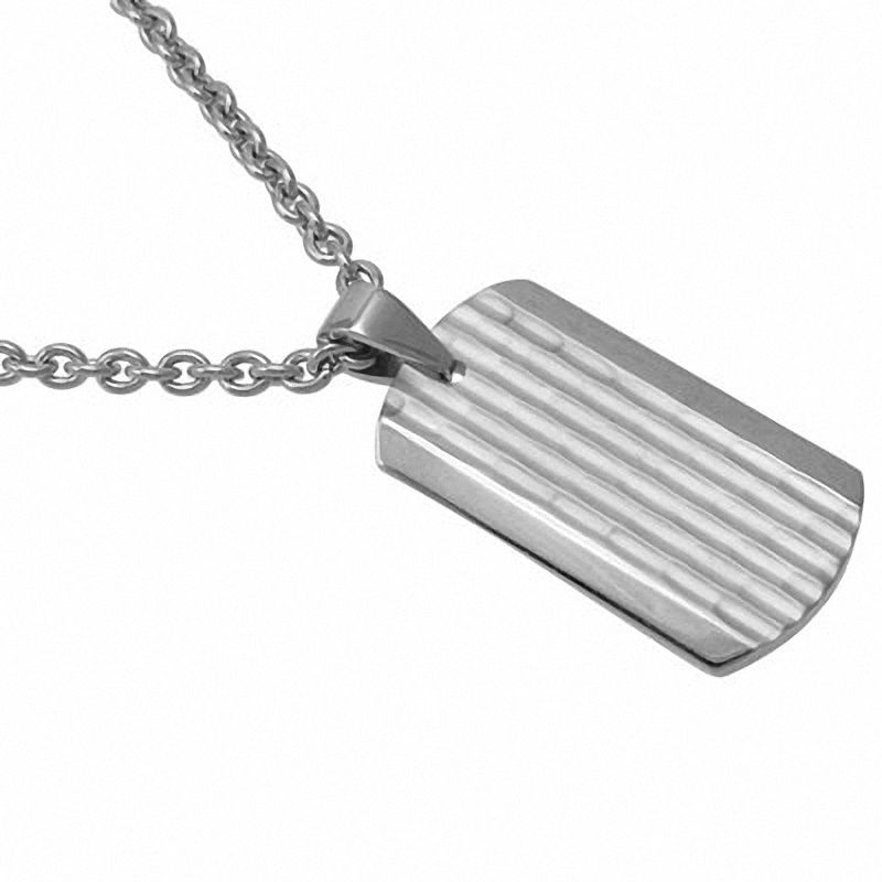 Main Image 2 of Men's Hammered Stainless Steel Dog Tag Pendant - 24"