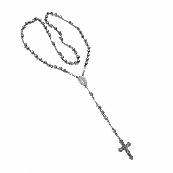 Men's Stainless Steel Rosary Necklace - 24"