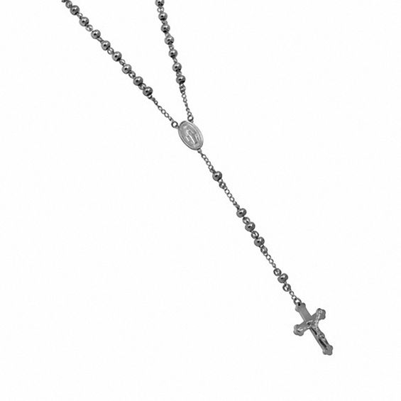 Men's Stainless Steel Rosary Necklace - 24"