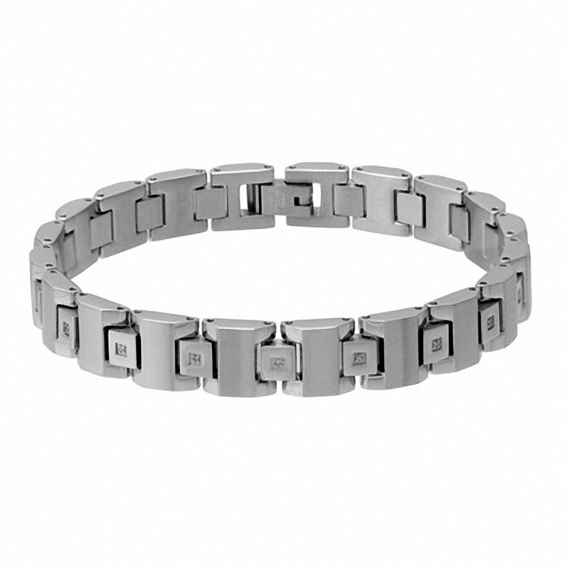 Men's 1/10 CT. T.W. Diamond Link Bracelet in Stainless Steel - 8.5"