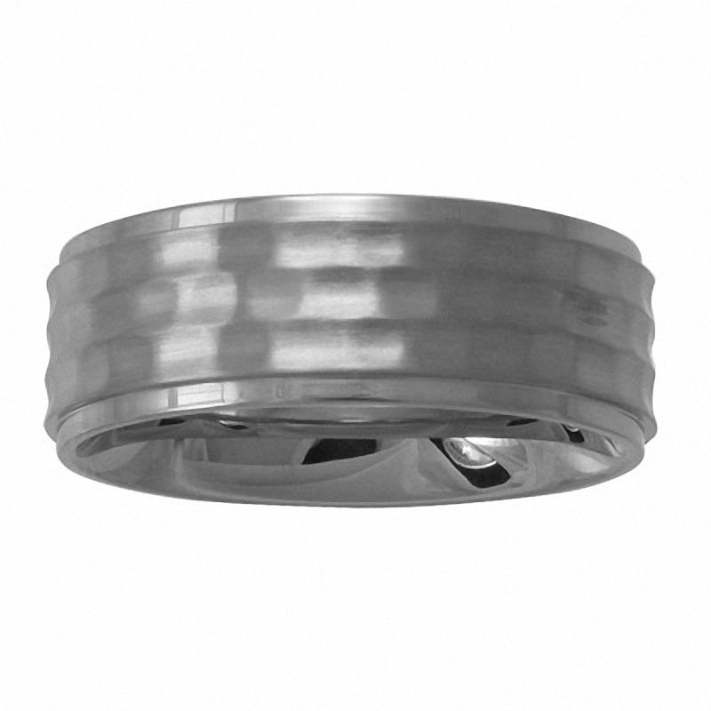 Main Image 2 of Men's 8.0mm Hammered Stainless Steel Wedding Band