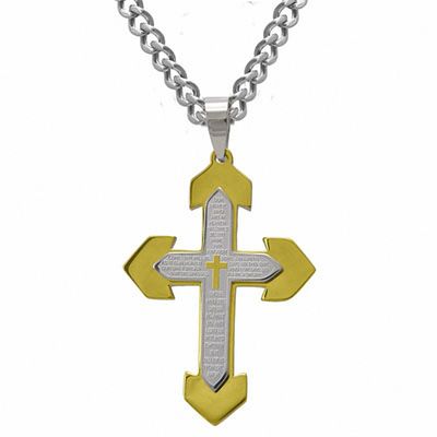 Men's Cross Lord's Prayer Pendant in 