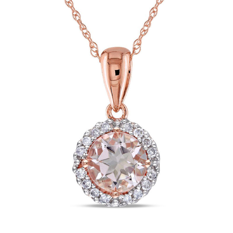 6.0mm Morganite and Diamond Accent Frame Pendant in 10K Rose Gold - 17"