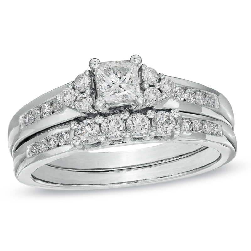 Main Image 1 of 3/4 CT. T.W. Princess-Cut Diamond Bridal Set in 14K White Gold