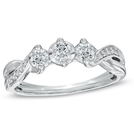 1/2 CT. T.w. Diamond Three Stone Engagement Ring in 14K White Gold