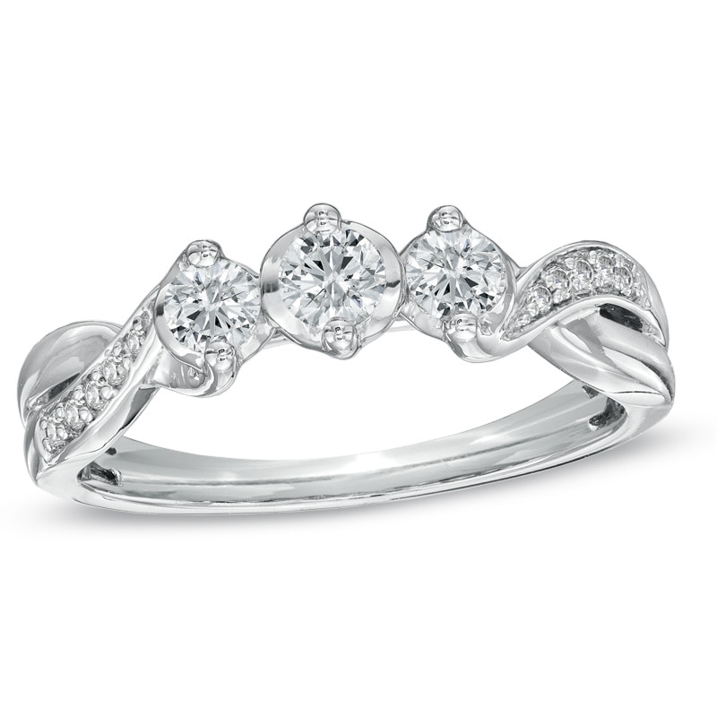 Main Image 1 of 1/2 CT. T.W. Diamond Three Stone Engagement Ring in 14K White Gold