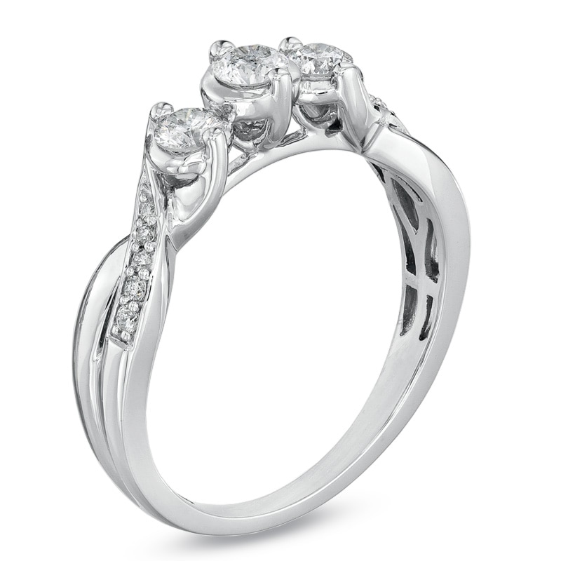 Main Image 2 of 1/2 CT. T.W. Diamond Three Stone Engagement Ring in 14K White Gold