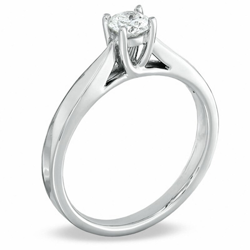 Main Image 2 of Celebration Ideal 1/3 CT. Certified Diamond Solitaire Engagement Ring in 14K White Gold (J/I1)