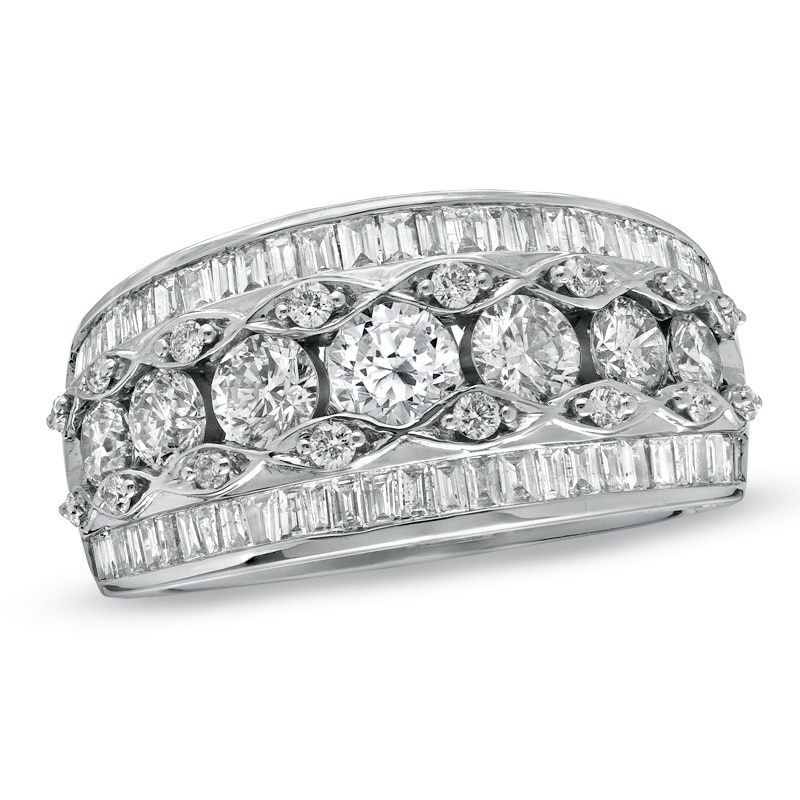 2 CT. T.W. Round and Baguette Diamond Anniversary Band in 14K White Gold