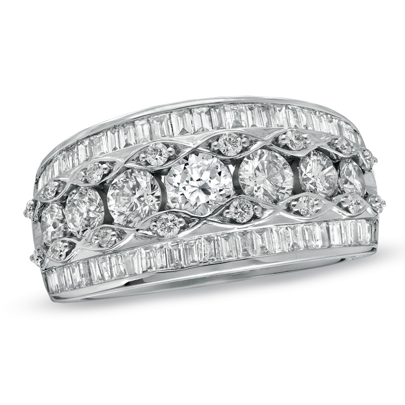 Main Image 1 of 2 CT. T.W. Round and Baguette Diamond Anniversary Band in 14K White Gold