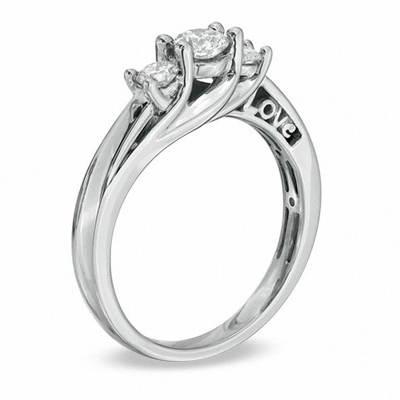 1/2 CT. T.w. Diamond Love Three Stone Engagement Ring in 10K White Gold