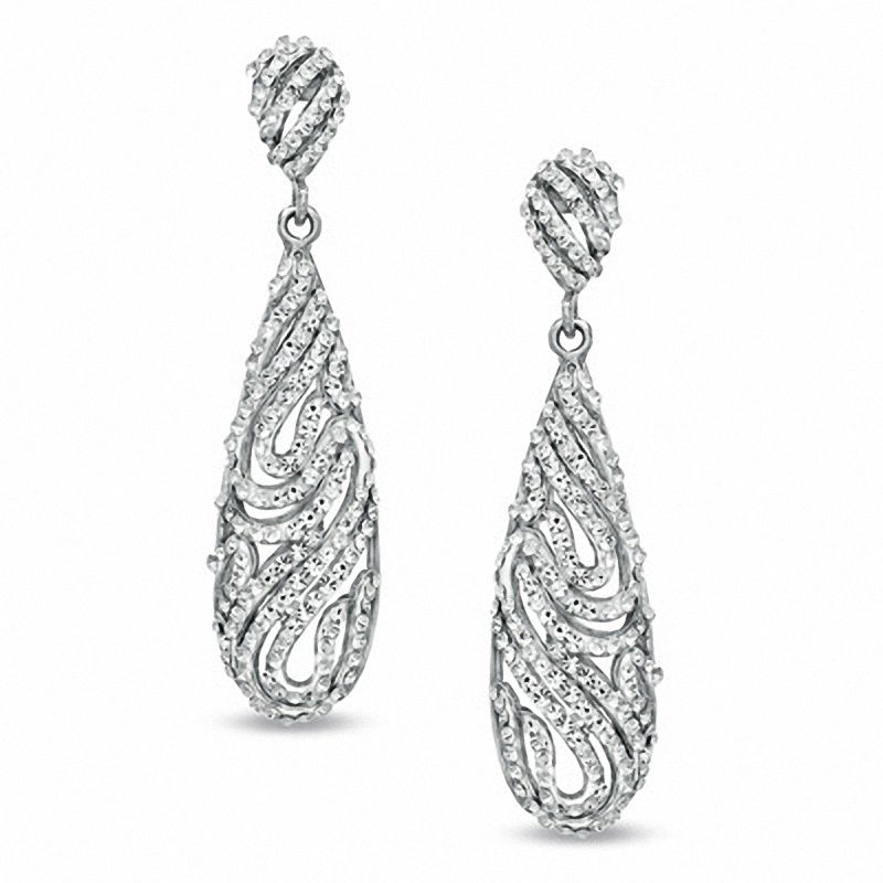 Main Image 1 of Crystal Oblong Swirl Drop Earrings in Sterling Silver