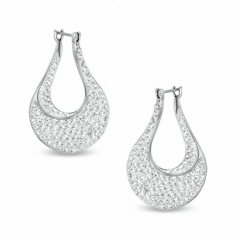 Main Image 1 of Crystal Oval Twist Hoop Earrings in Sterling Silver