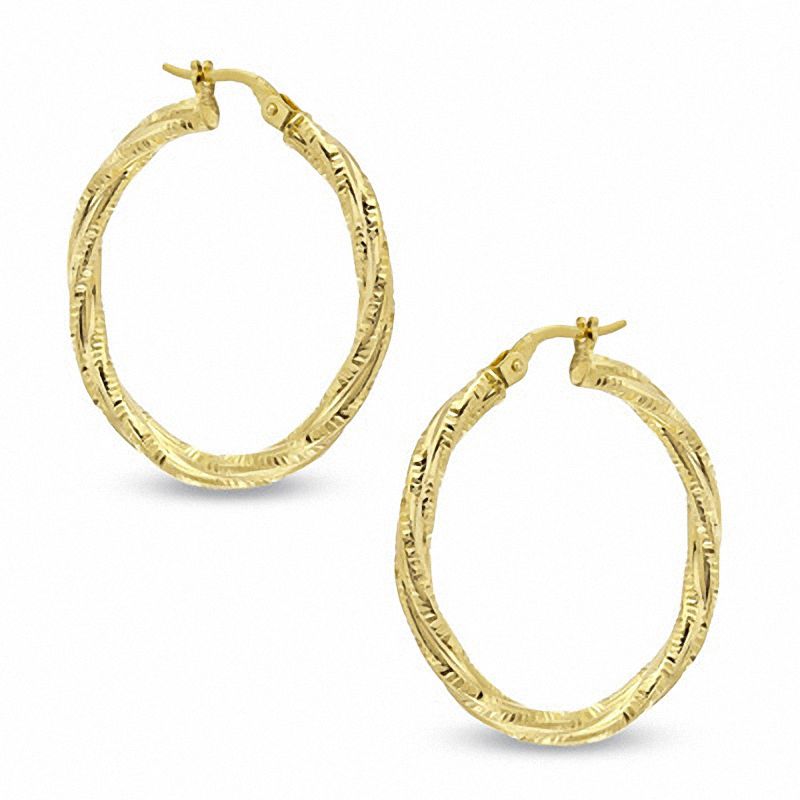 Main Image 1 of 25mm Diamond-Cut Twist Hoop Earrings in 14K Gold