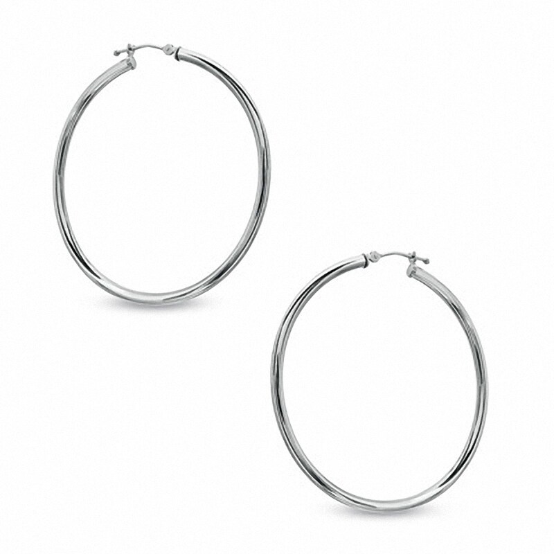 Main Image 1 of 47mm Polished Hoop Earrings in 14K White Gold