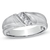 Thumbnail Image 1 of Men's 1/6 CT. T.W. Diamond Three Stone Slant Wedding Band in 10K White Gold