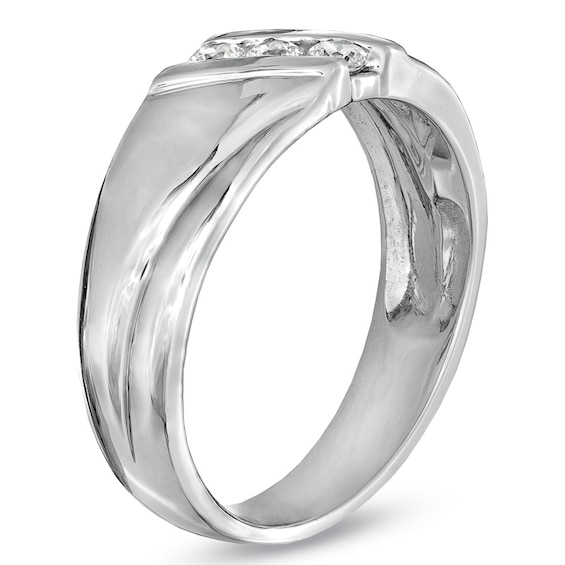 Men's 1/6 CT. T.w. Diamond Three Stone Slant Wedding Band in 10K White Gold