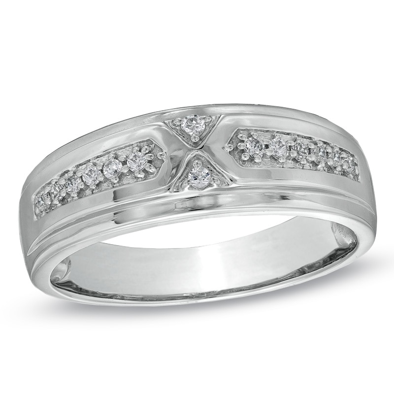 Men's 1/6 CT. T.W. Diamond Wedding Band in 10K White Gold