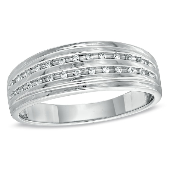 Men's 1/15 CT. T.w. Diamond Double Row Wedding Band in Sterling Silver