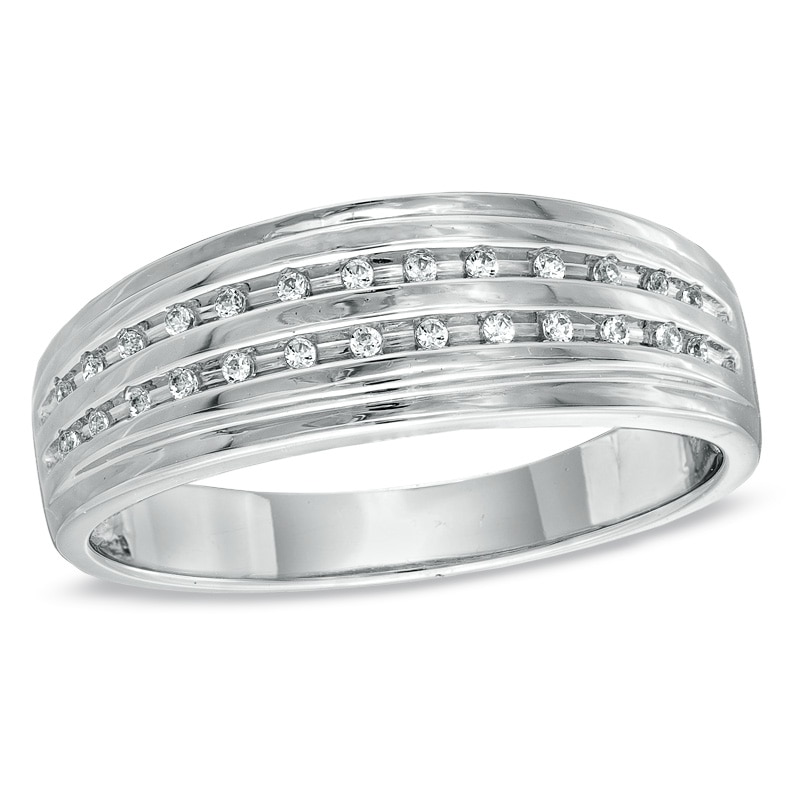 Men's 1/15 CT. T.W. Diamond Double Row Wedding Band in Sterling Silver