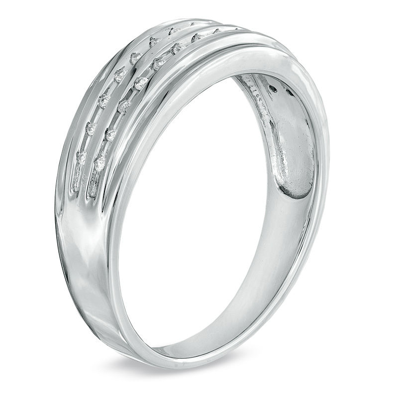 Main Image 2 of Men's 1/15 CT. T.W. Diamond Double Row Wedding Band in Sterling Silver