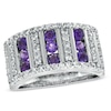 Thumbnail Image 0 of Amethyst and 5/8 CT. T.W. Diamond Triple Row Ring in Sterling Silver