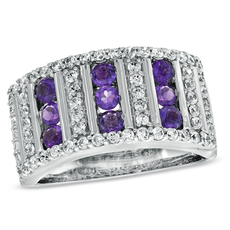 Amethyst and 5/8 CT. T.W. Diamond Triple Row Ring in Sterling Silver