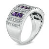 Thumbnail Image 1 of Amethyst and 5/8 CT. T.W. Diamond Triple Row Ring in Sterling Silver