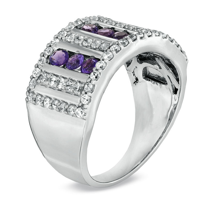 Amethyst and 5/8 CT. T.W. Diamond Triple Row Ring in Sterling Silver