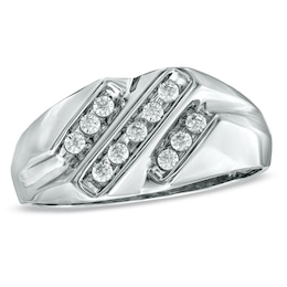 1/4 CT. T.W. Diamond Triple Row Slant Ring in 10K White Gold