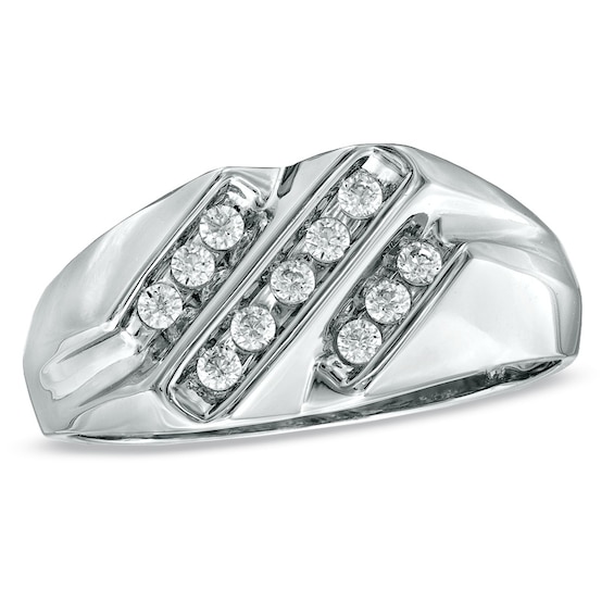 1/4 CT. T.w. Diamond Triple Row Slant Ring in 10K White Gold