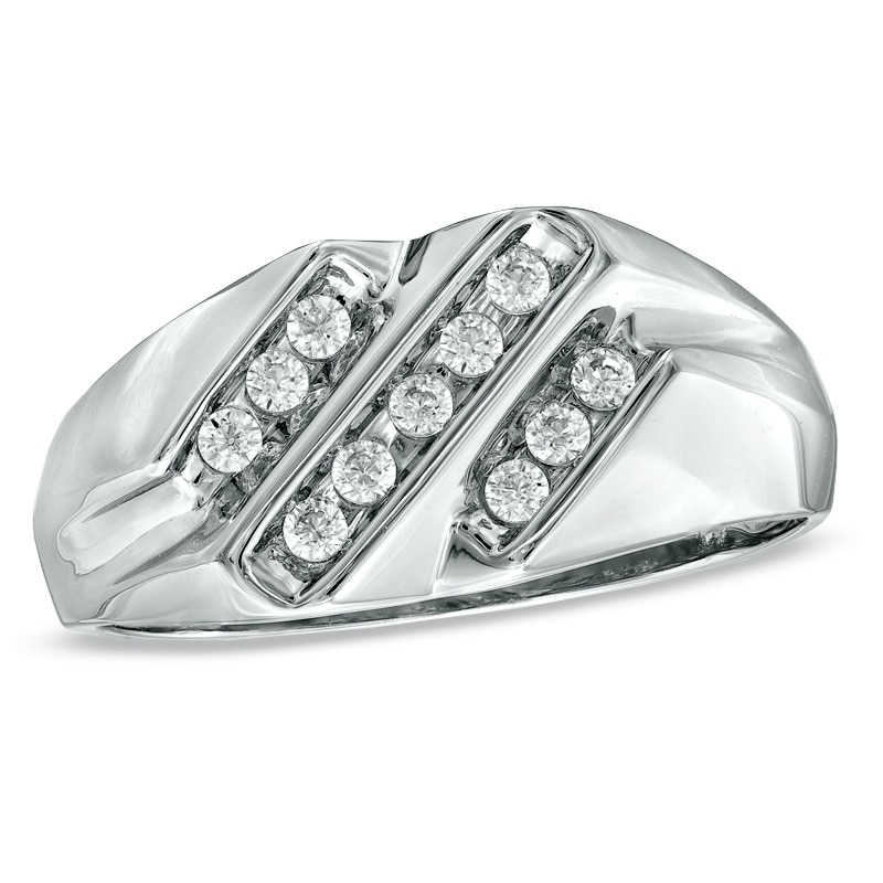 Main Image 1 of 1/4 CT. T.W. Diamond Triple Row Slant Ring in 10K White Gold