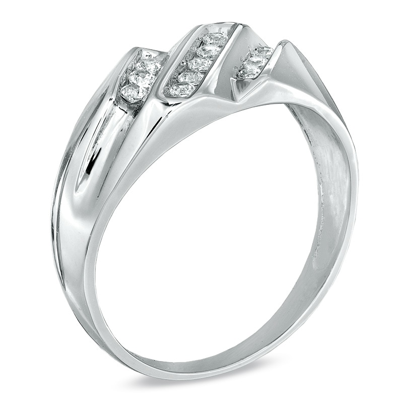 Main Image 2 of 1/4 CT. T.W. Diamond Triple Row Slant Ring in 10K White Gold