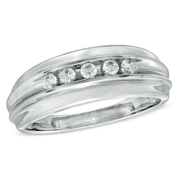 1/4 CT. T.W. Diamond Five Stone Wedding Band in 10K White Gold
