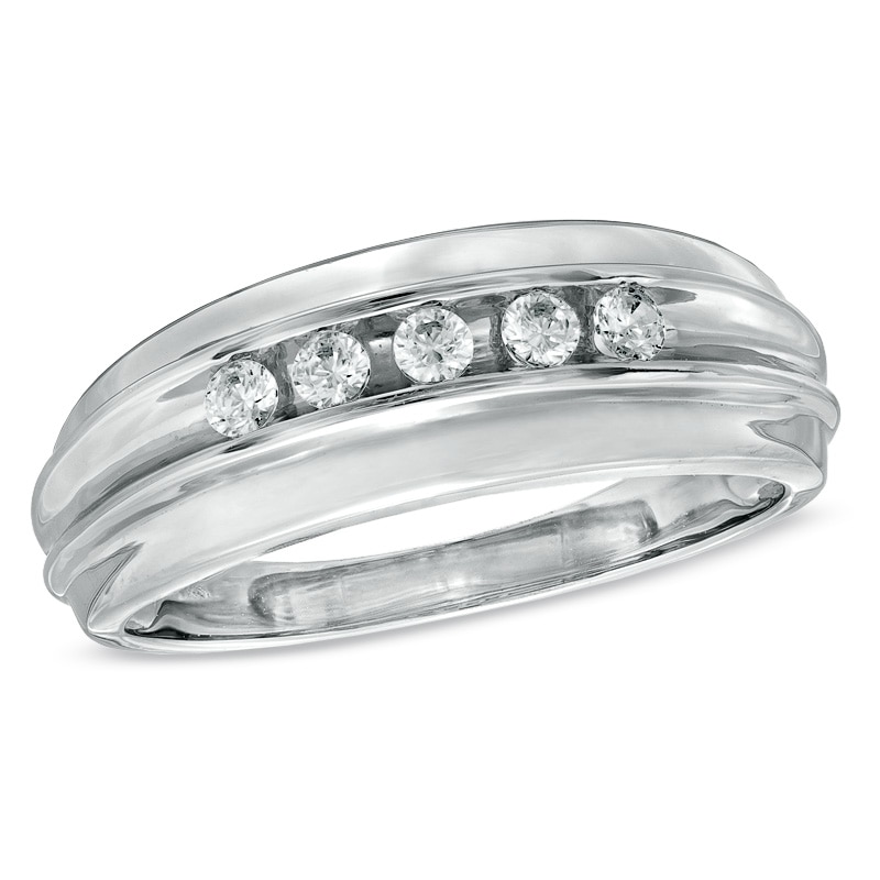 Main Image 1 of 1/4 CT. T.W. Diamond Five Stone Wedding Band in 10K White Gold