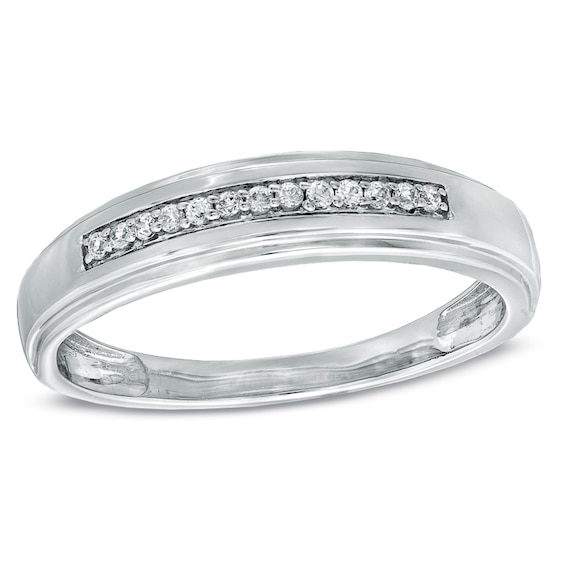 Men's Diamond Accent Wedding Band in 10K White Gold ...